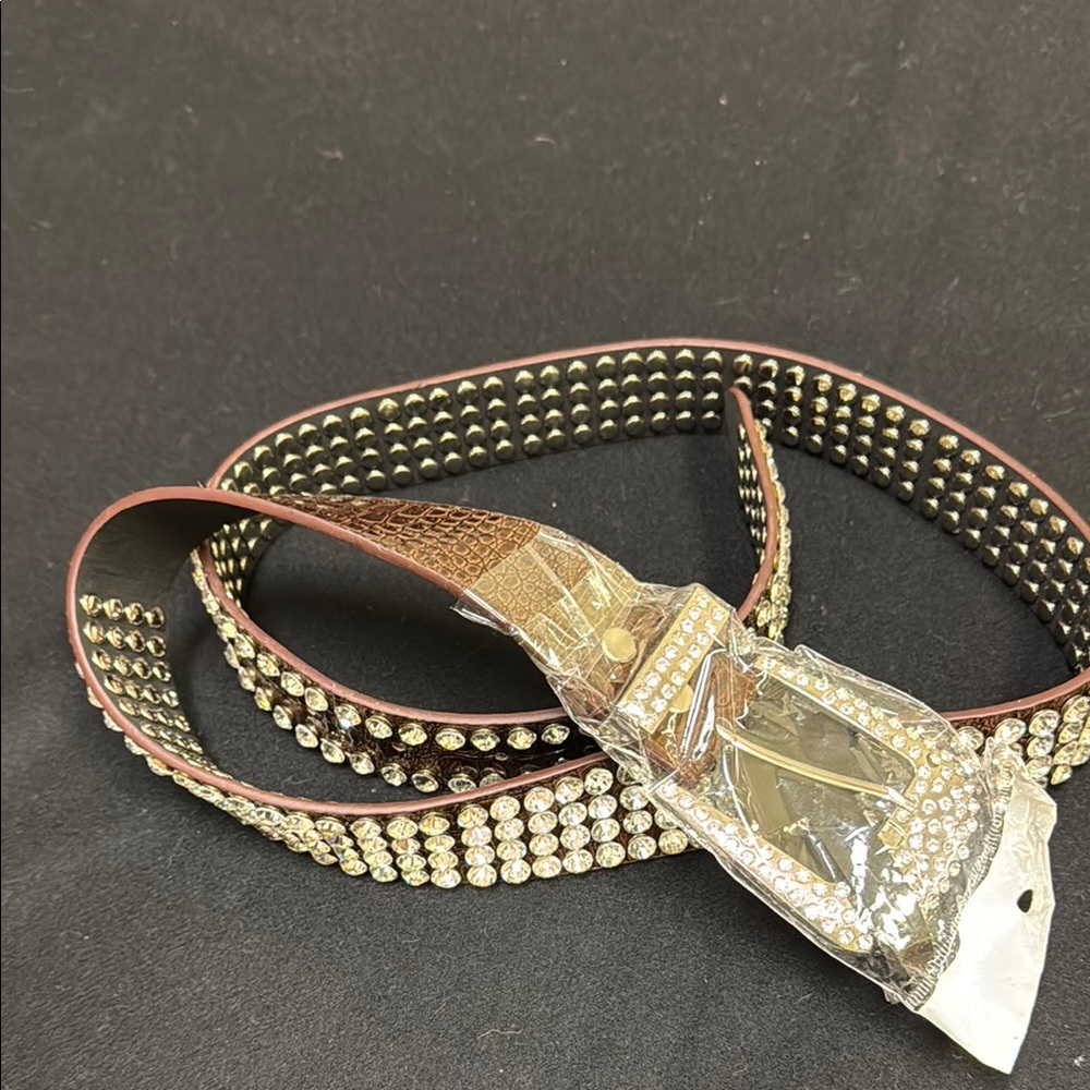 Studded silver and rhinestone brown Belt